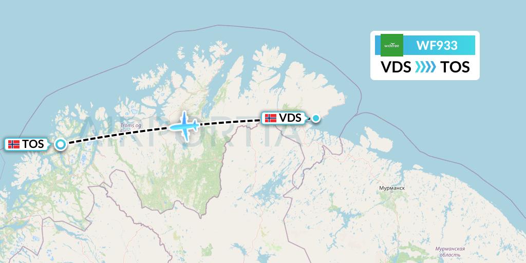 WF933 Wideroe Flight Map: Vadso to Tromso
