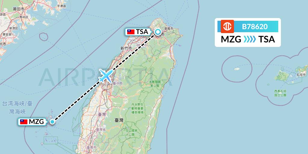 B78620 UNI Air Flight Map: Makung to Taipei