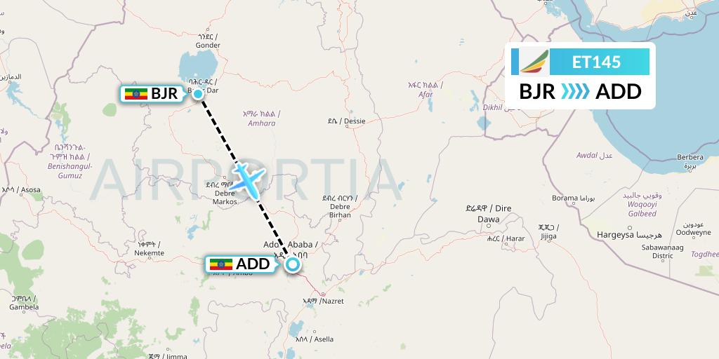 ET145 Ethiopian Airlines Flight Map: Bahir Dar to Addis Ababa