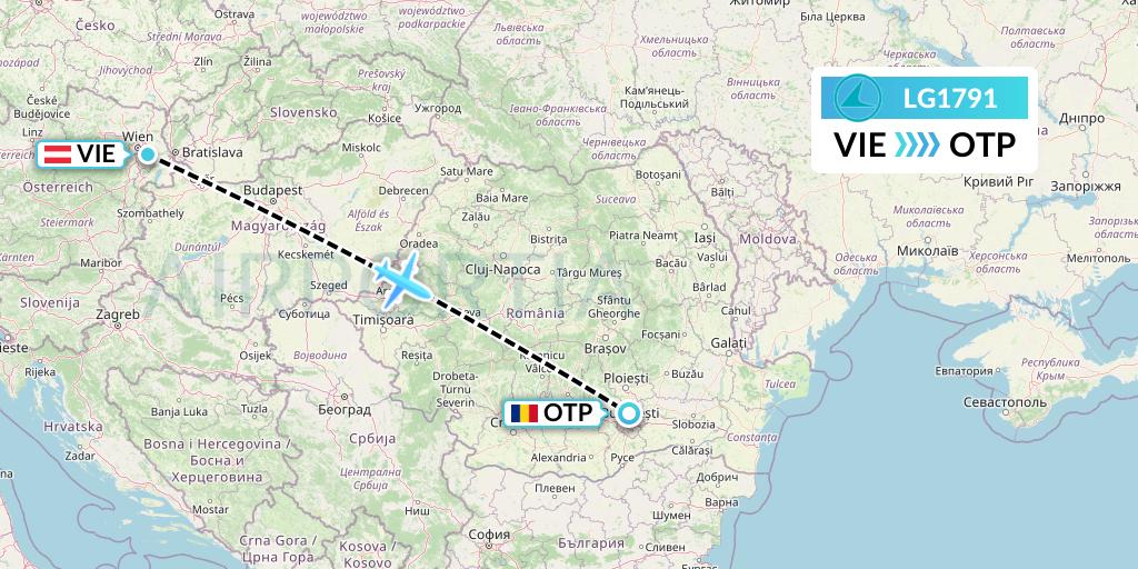LG1791 Luxair Flight Map: Vienna to Bucharest