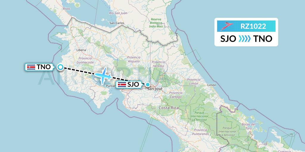 RZ1022 Sansa Airlines Flight Map: San Jose to Santa Cruz
