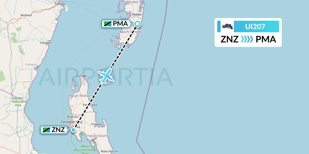 UI207 Auric Air Flight Map: Zanzibar to Chake