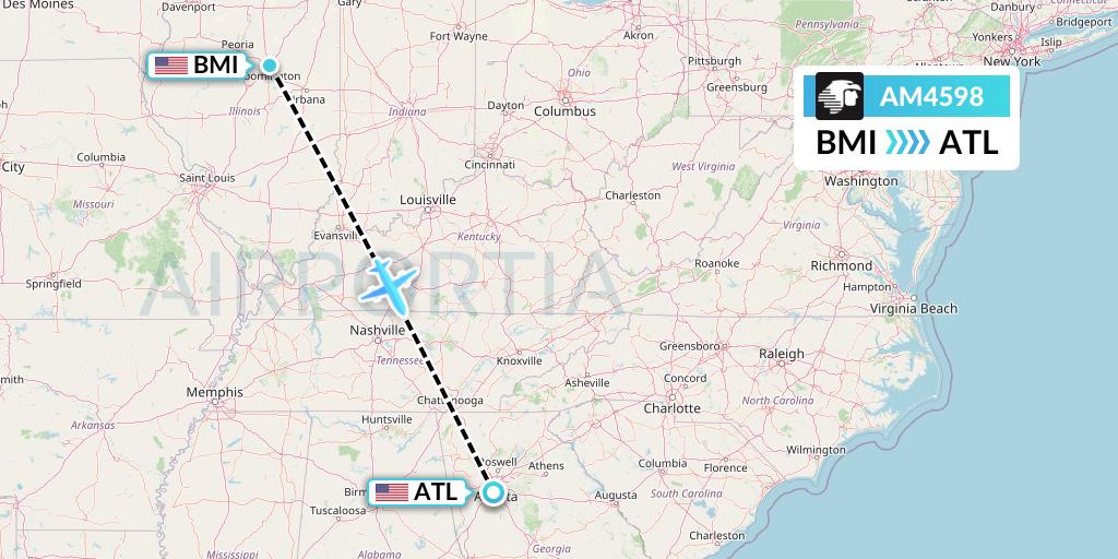 AM4598 Aeromexico Flight Map: Bloomington to Atlanta