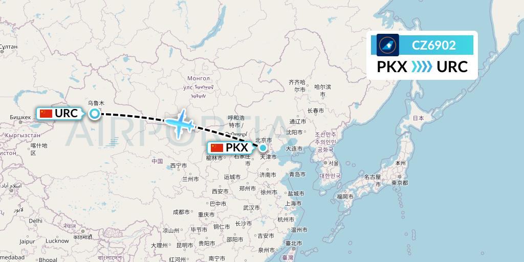 CZ6902 China Southern Airlines Flight Map: Beijing to Urumqi