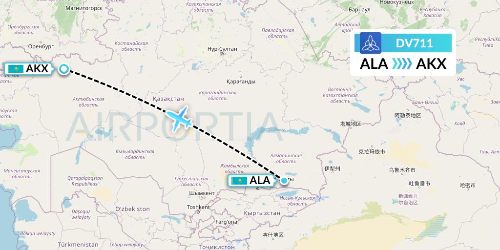 DV711 SCAT Flight Map: Almaty to Aktobe