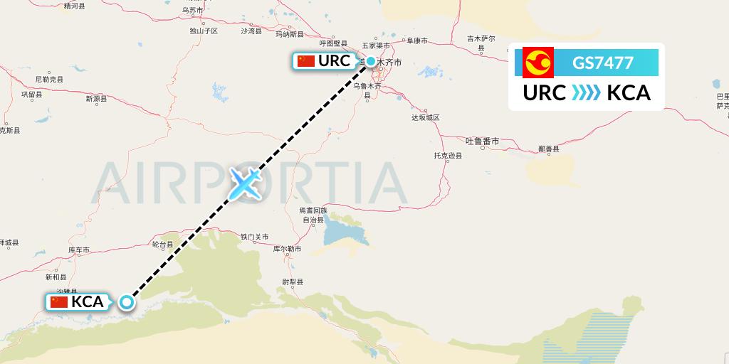 GS7477 Tianjin Airlines Flight Map: Urumqi to Kuqa