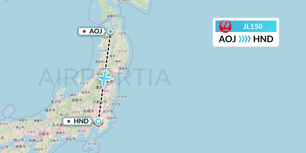 JL150 Japan Airlines Flight Map: Aomori to Tokyo