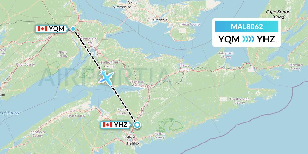 MAL8062 Morningstar Air Express Flight Map: Moncton to Halifax