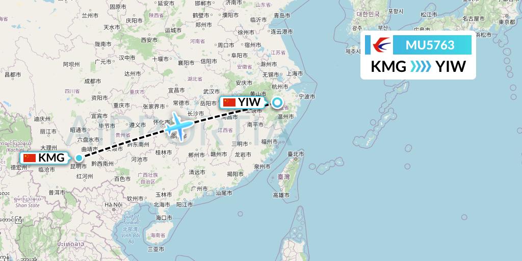 MU5763 China Eastern Airlines Flight Map: Kunming to Yiwu
