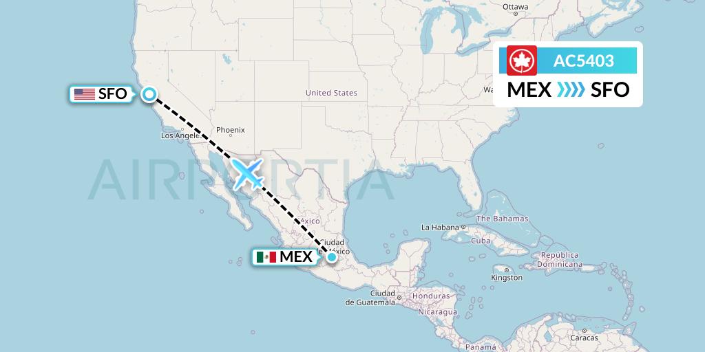 AC5403 Air Canada Flight Map: Mexico City to San Francisco