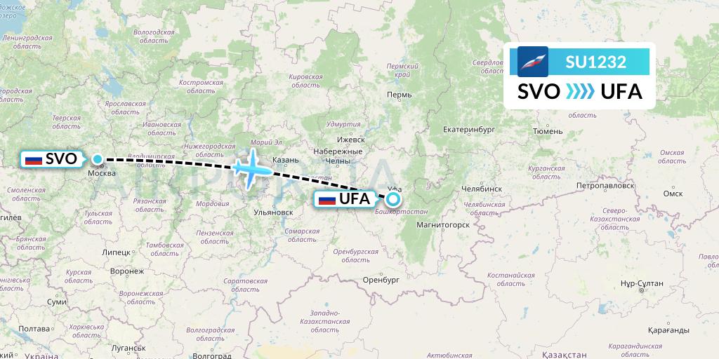 SU1232 Aeroflot Flight Map: Moscow to Ufa