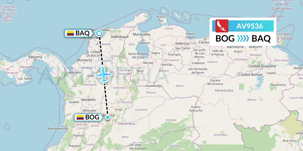 AV9536 Avianca Flight Map: Bogota to Barranquilla