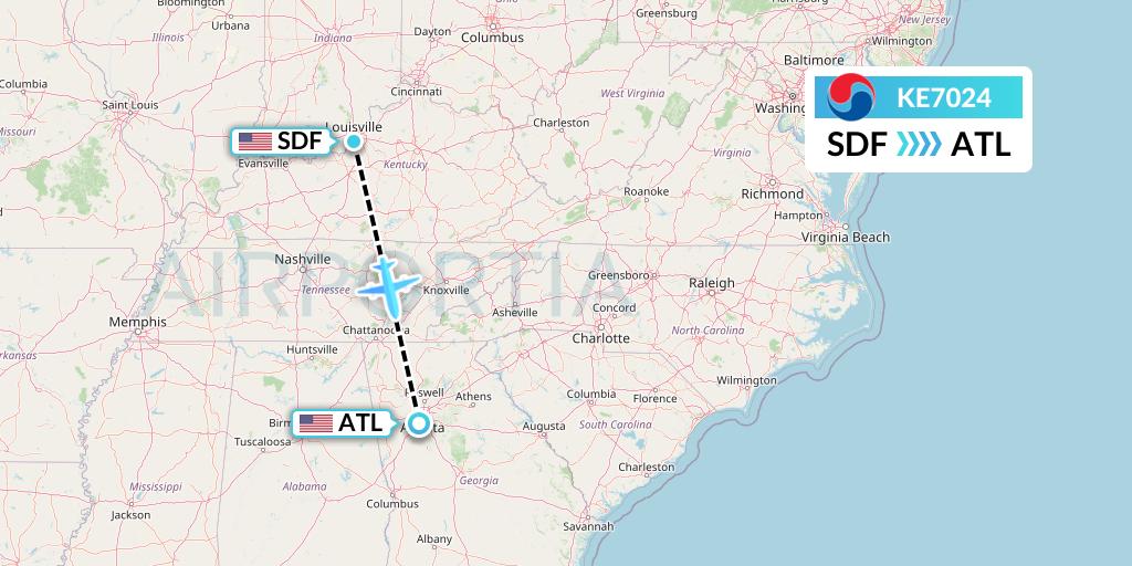 KE7024 Korean Air Flight Map: Louisville to Atlanta