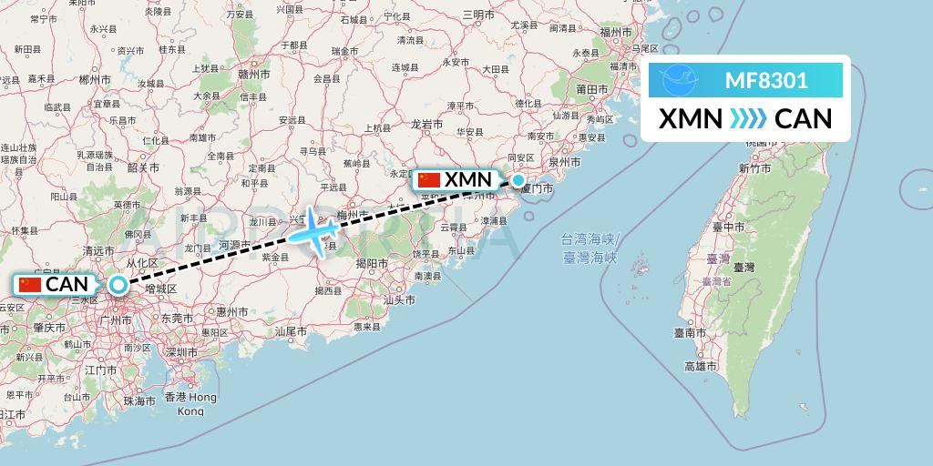 MF8301 Xiamen Airlines Flight Map: Xiamen to Guangzhou