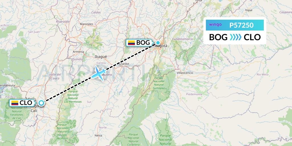 P57250 Copa Airlines Colombia Flight Map: Bogota to Cali