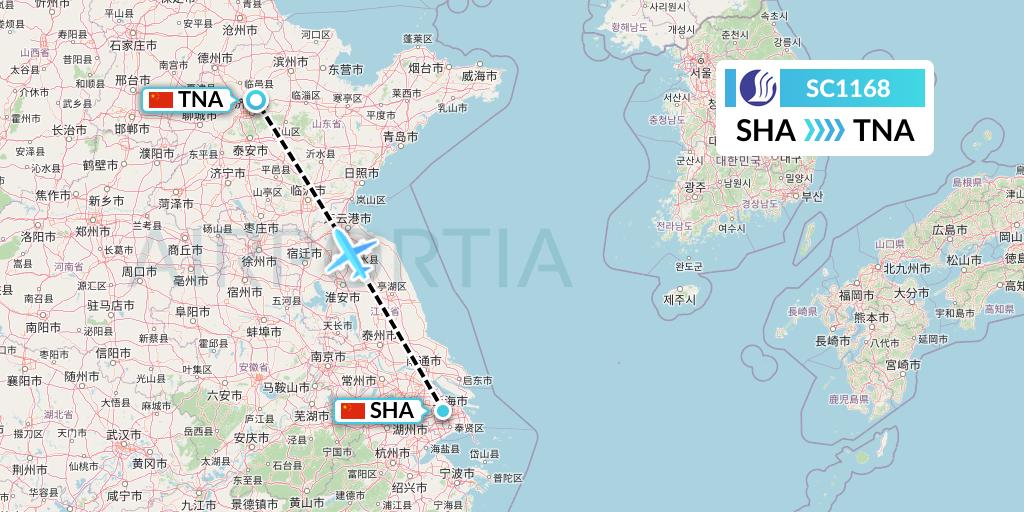SC1168 Shandong Airlines Flight Map: Shanghai to Jinan