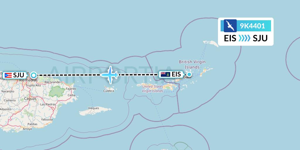9K4401 Cape Air Flight Map: Beef Island to San Juan