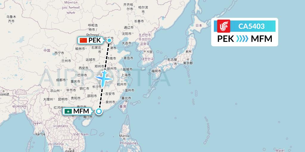 CA5403 Air China Flight Map: Beijing to Macau