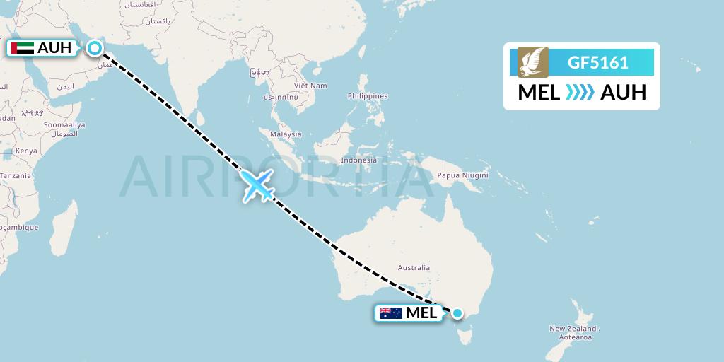 GF5161 Gulf Air Flight Map: Melbourne to Abu Dhabi