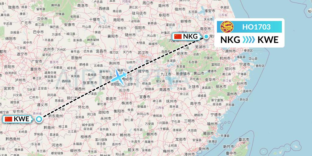 HO1703 Juneyao Airlines Flight Map: Nanjing to Guiyang