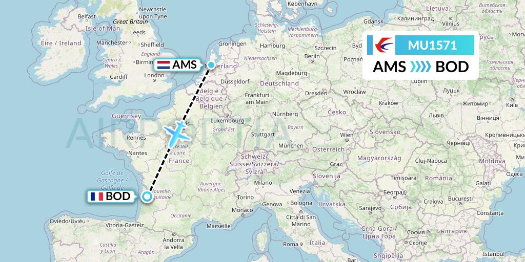 MU1571 China Eastern Airlines Flight Map: Amsterdam to Bordeaux