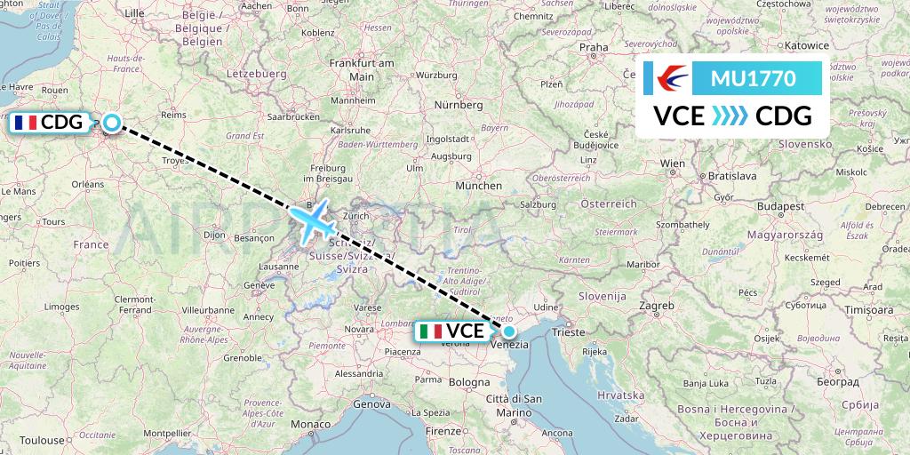 MU1770 China Eastern Airlines Flight Map: Venice to Paris