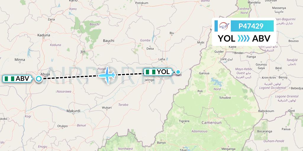 P47429 Air Peace Flight Map: Yola to Abuja