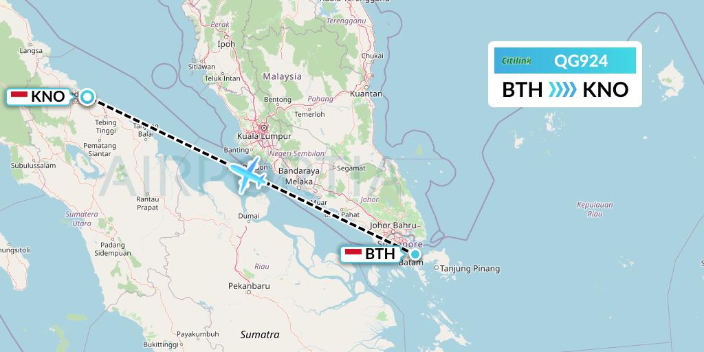 QG924 Citilink Flight Map: Batam to Medan