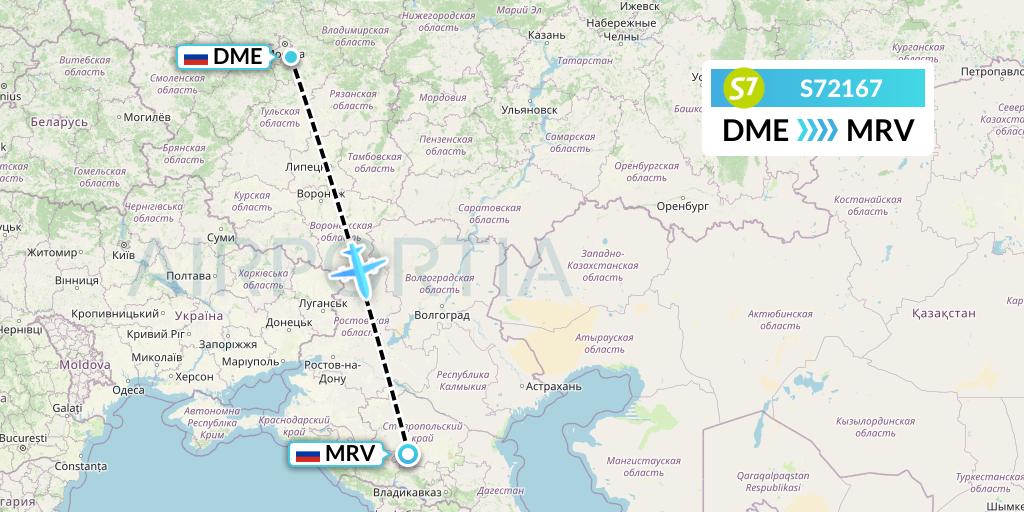 S72167 S7 Airlines Flight Map: Moscow to Mineralnye Vody