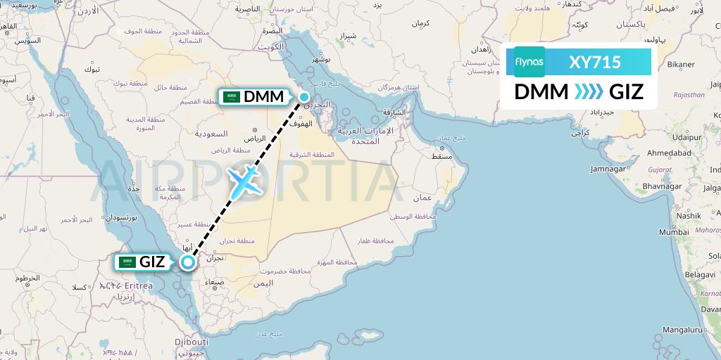 XY715 Flynas Flight Map: Dammam to Jizan