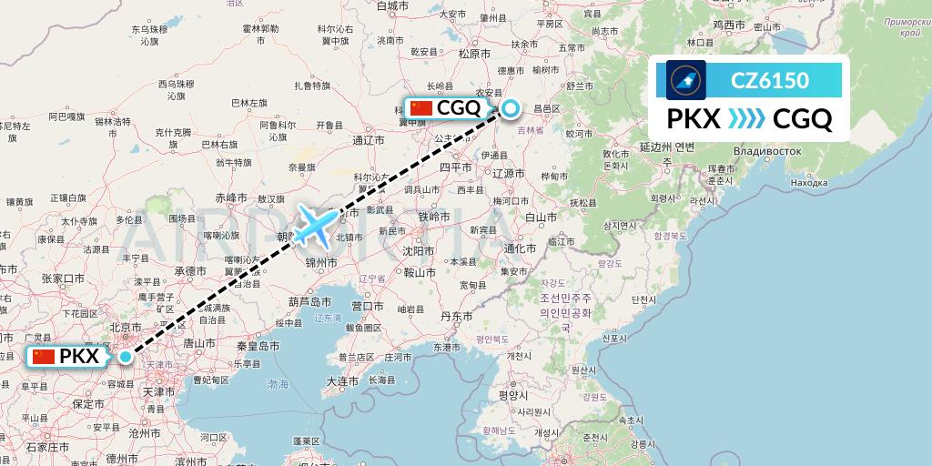 CZ6150 China Southern Airlines Flight Map: Beijing to Changchun