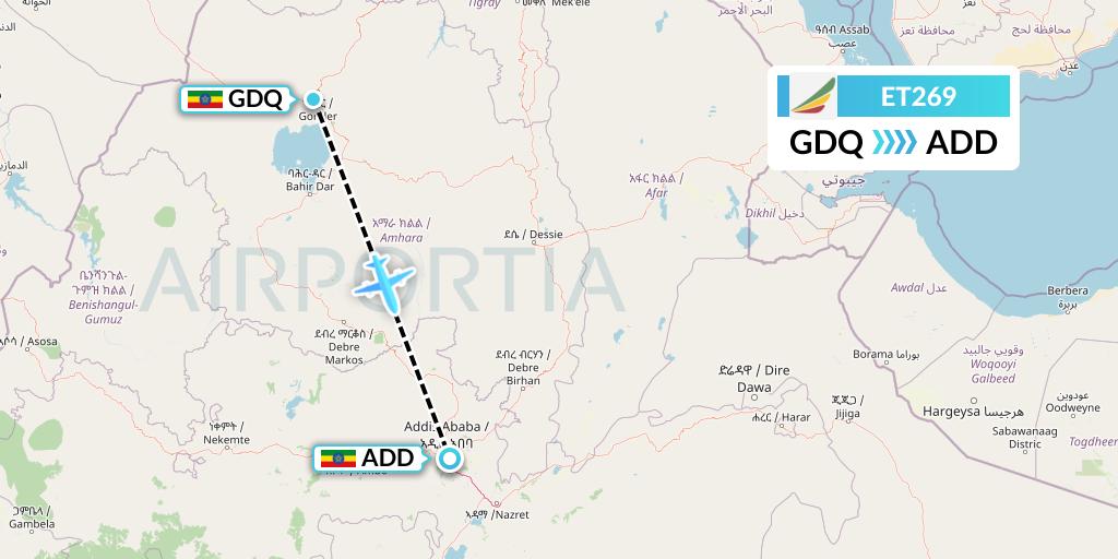 ET269 Ethiopian Airlines Flight Map: Gondar to Addis Ababa