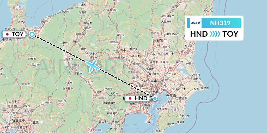 NH319 All Nippon Airways Flight Map: Tokyo to Toyama