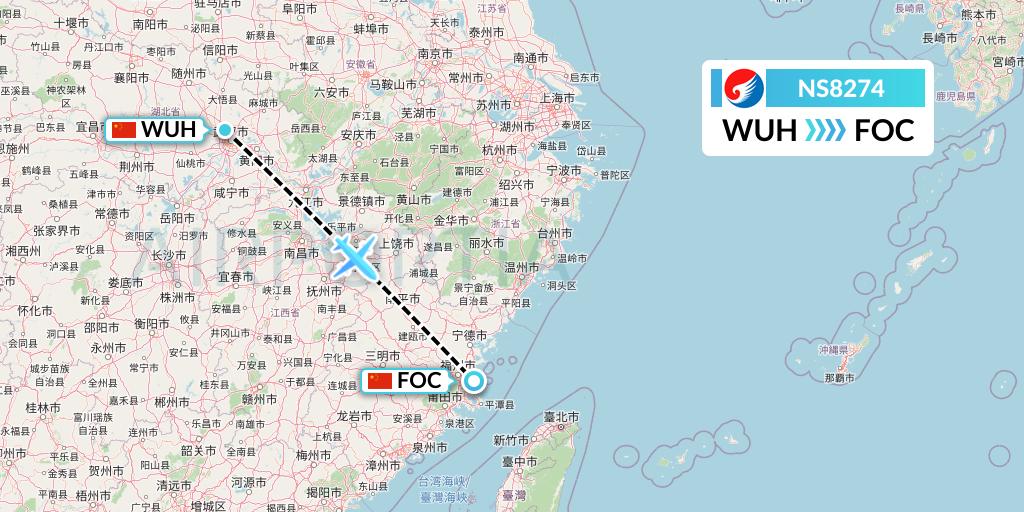 NS8274 Hebei Airlines Flight Map: Wuhan to Fuzhou