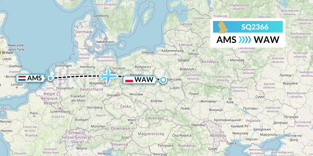 SQ2366 Singapore Airlines Flight Map: Amsterdam to Warsaw