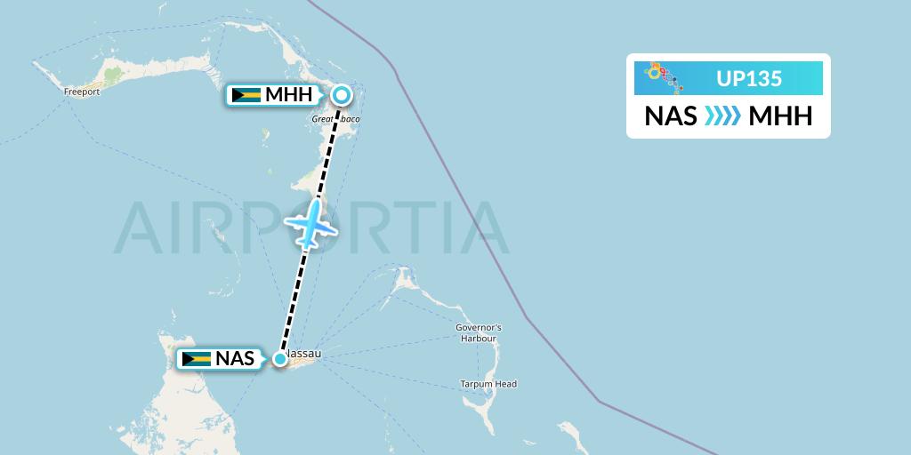 UP135 Bahamasair Flight Map: Nassau to Marsh Harbour