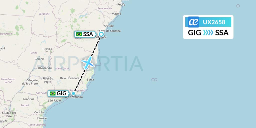 UX2658 Air Europa Flight Map: Rio de Janeiro to Salvador