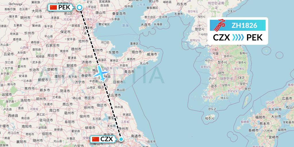 ZH1826 Shenzhen Airlines Flight Map: Changzhou to Beijing