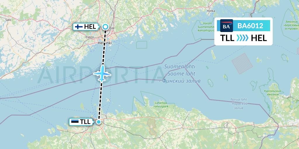 BA6012 British Airways Flight Map: Tallinn to Helsinki