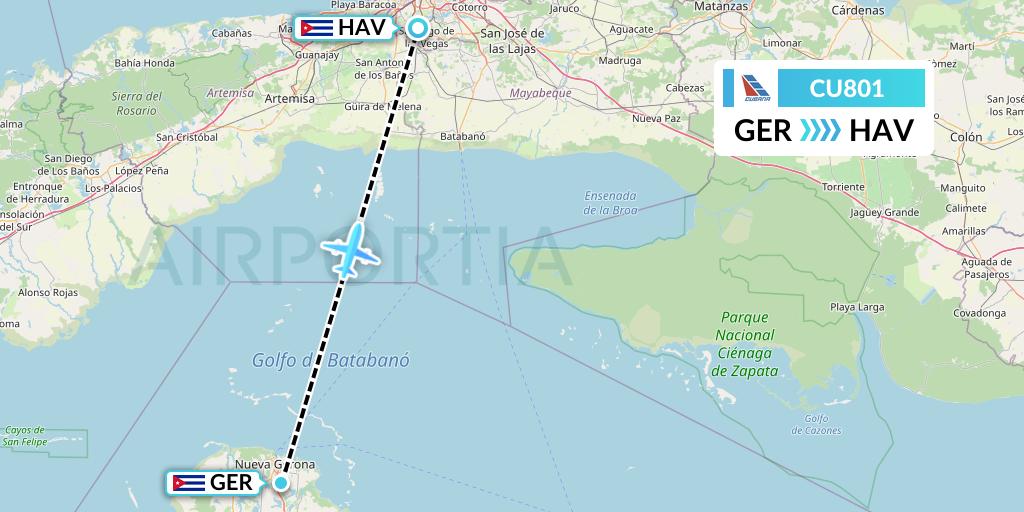 CU801 Cubana Flight Map: Nueva Gerona to Havana