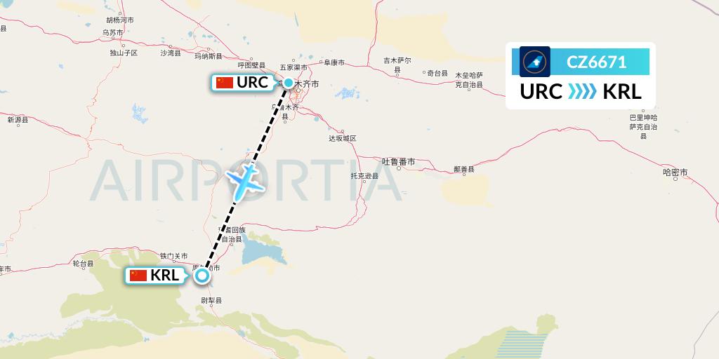CZ6671 China Southern Airlines Flight Map: Urumqi to Korla