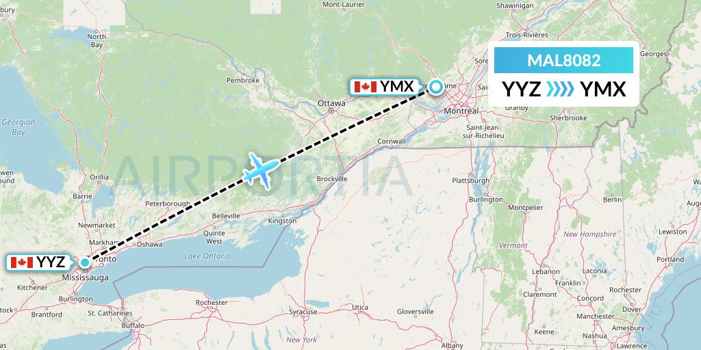 MAL8082 Morningstar Air Express Flight Map: Toronto to Montreal