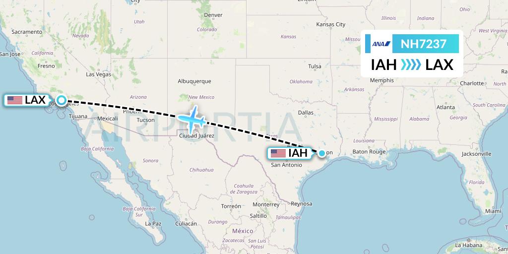NH7237 All Nippon Airways Flight Map: Houston to Los Angeles