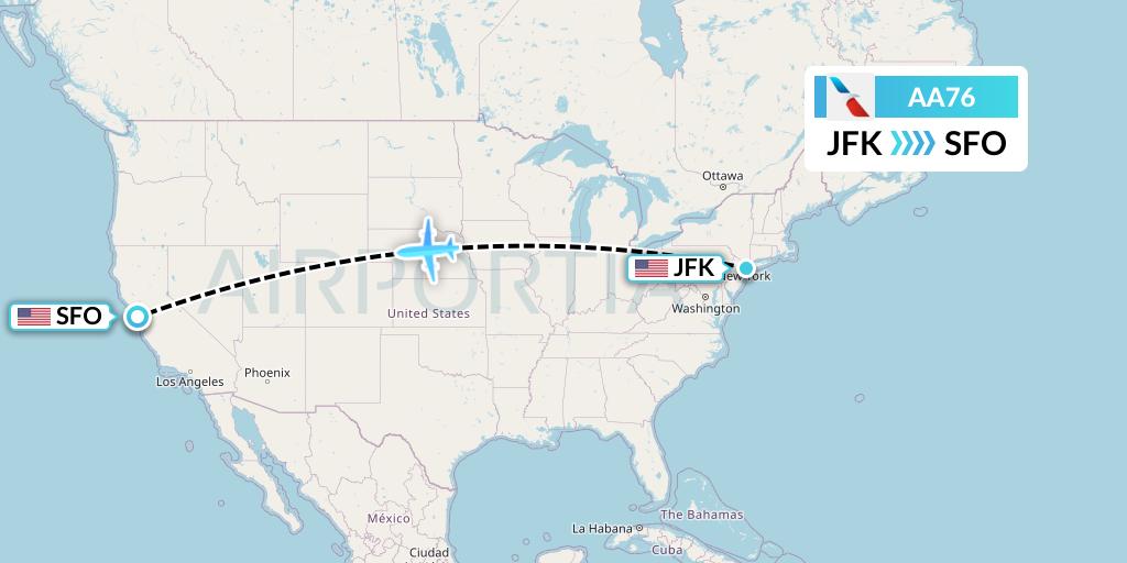 AA76 American Airlines Flight Map: New York to San Francisco