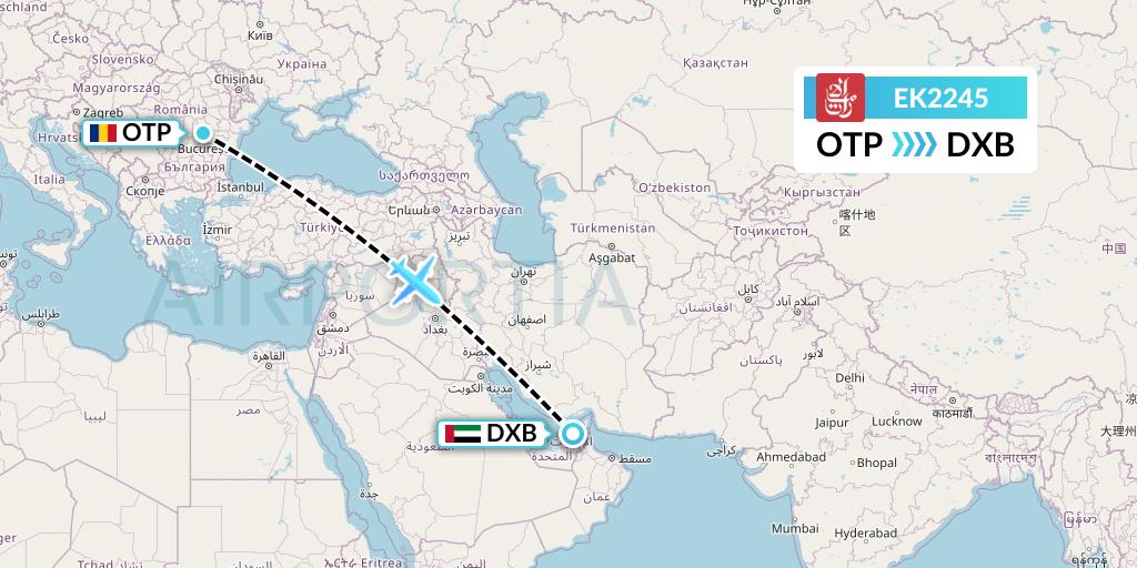EK2245 Emirates Flight Map: Bucharest to Dubai