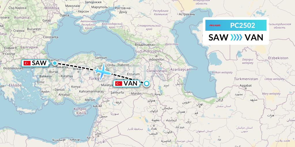 PC2502 Pegasus Airlines Flight Map: Istanbul to Van