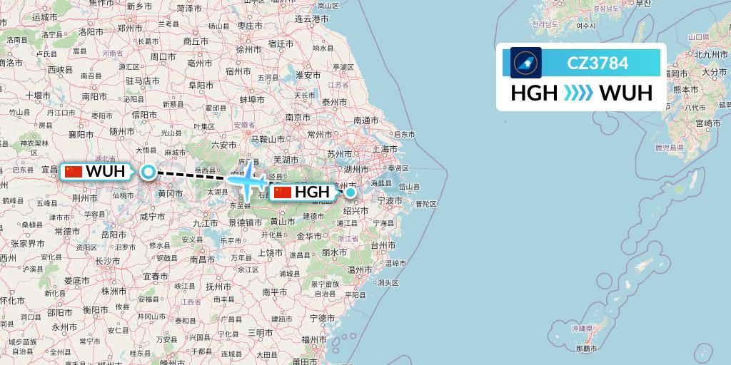 CZ3784 China Southern Airlines Flight Map: Hangzhou to Wuhan
