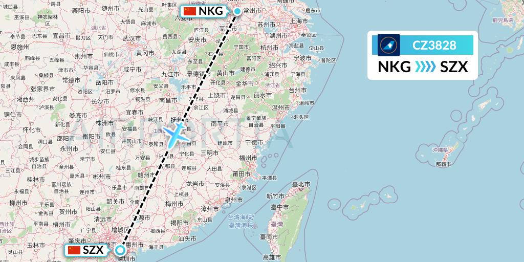 CZ3828 China Southern Airlines Flight Map: Nanjing to Shenzhen