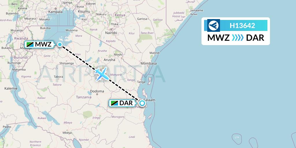 H13642 Hahn Air Systems Flight Map: Mwanza to Dar-es-Salaam