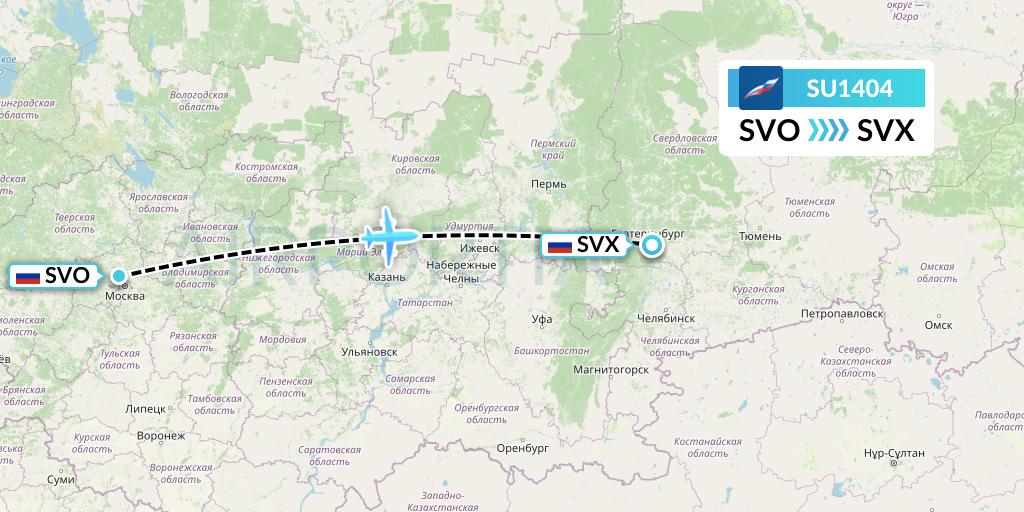 SU1404 Aeroflot Flight Map: Moscow to Yekaterinburg